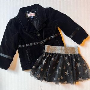 2 Pc Lot: Black Velvet Blazer & Silver Star Skirt | Sz 12 Mos | Halloween or NYE